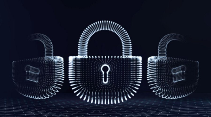 Cyfrowe kłódki na granatowym tle